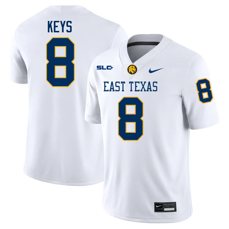 East Texas A&M Lions #8 Devante Keys College Football Jerseys,Uniforms-White